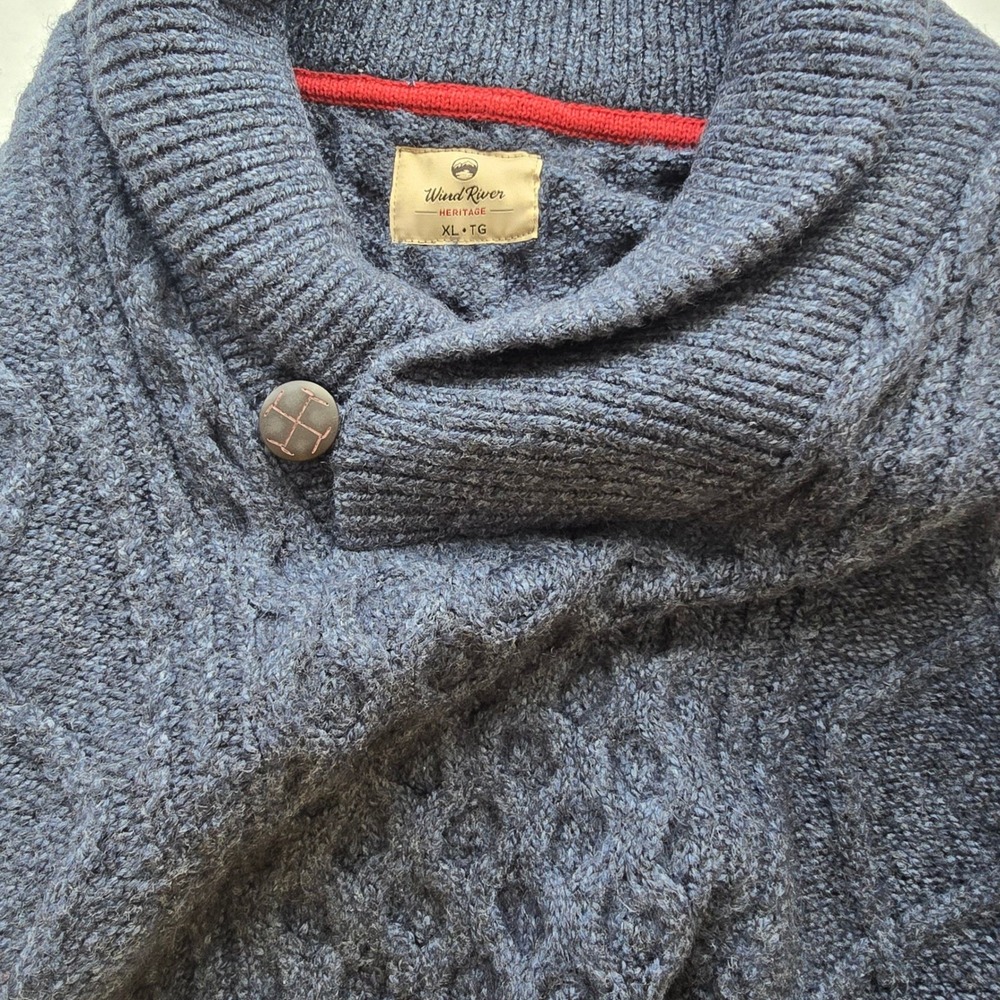 Wind River Mens XL Shawl‎ Collar Cable Knit Sweater Blue - Picture 11 of 14